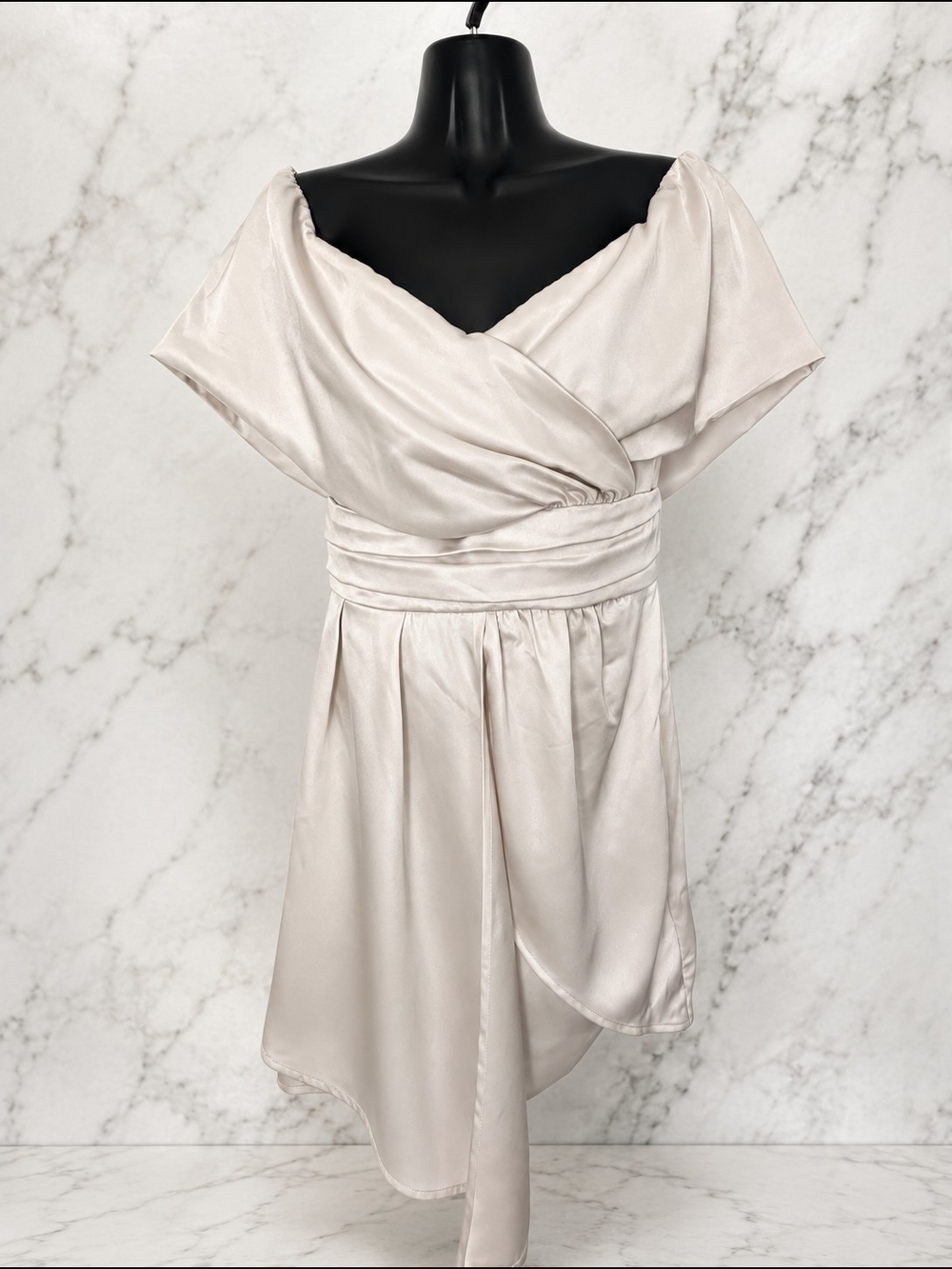 Lulu's One-Shoulder Satin Dress in Ivory Cream